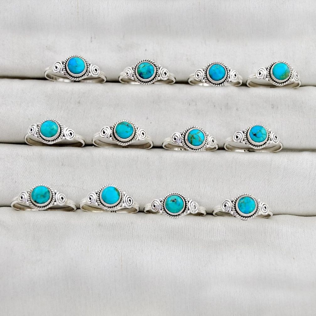 22.56gms wholesale lot of 12 natural blue kingman turquoise 925 sterling silver ring size 7 - 10 w4709