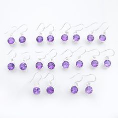 Wholesale lot of 10 natural purple amethyst 925 silver dangle earrings