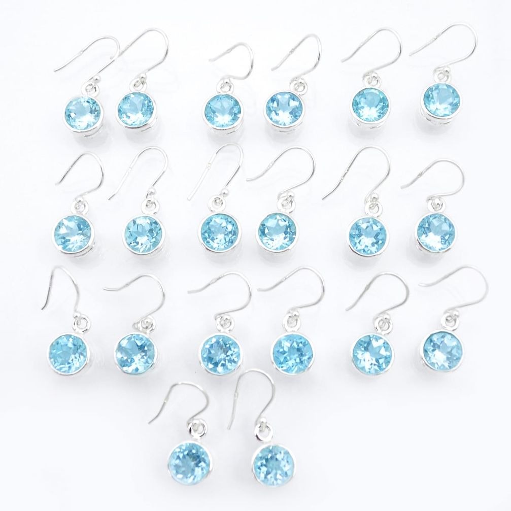 Wholesale lot of 10 natural blue topaz 925 sterling silver dangle earrings