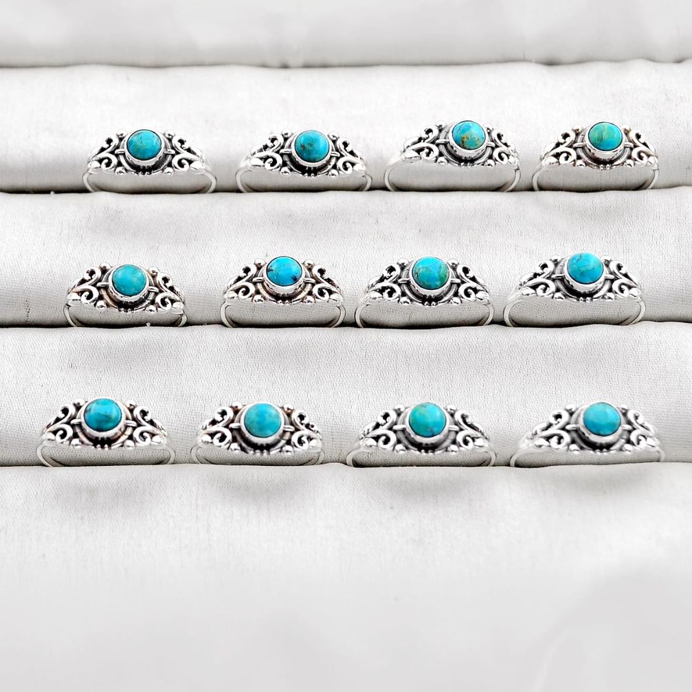 22.26gms wholesale lot of 12 natural blue kingman turquoise 925 sterling silver ring size 6 - 10 w4742