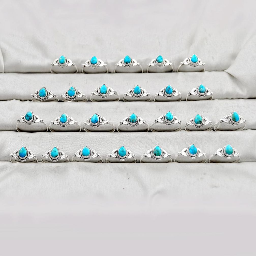50.62gms wholesale lot of 25 natural blue kingman turquoise 925 sterling silver ring size 6 - 11 w4749