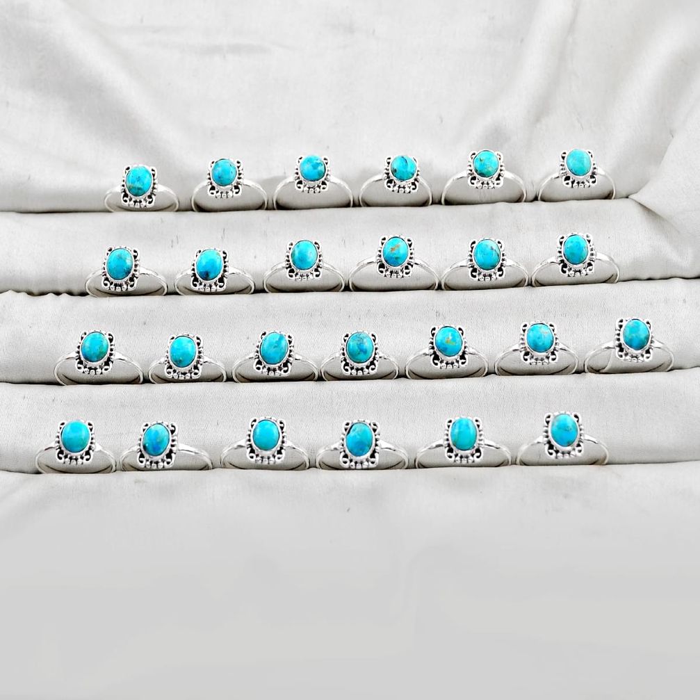 47.43gms wholesale lot of 25 natural blue kingman turquoise 925 sterling silver ring size 5.5 - 10 w4751