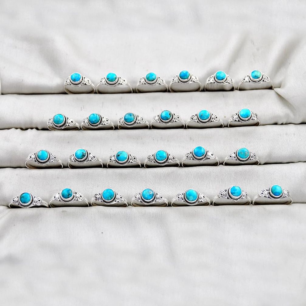 47.21gms wholesale lot of 25 natural blue kingman turquoise 925 sterling silver ring size 6 - 10 w4755
