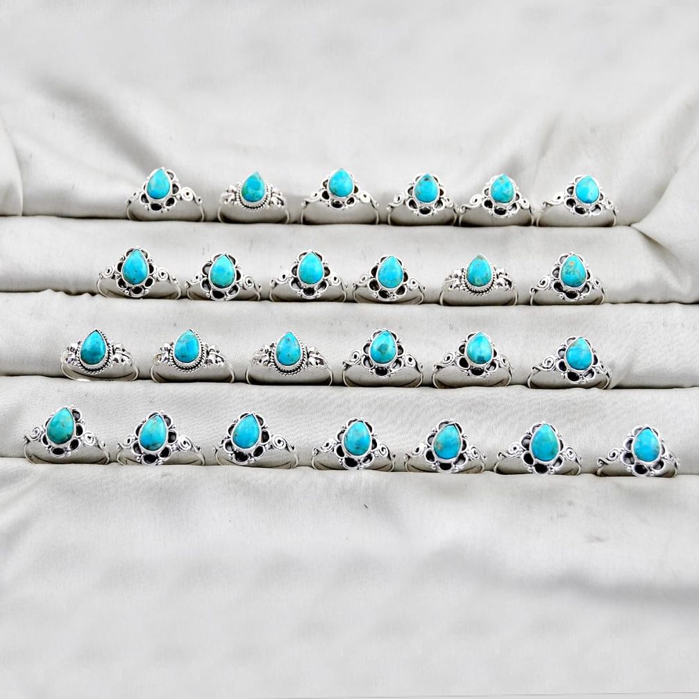 55.03gms wholesale lot of 25 natural blue kingman turquoise 925 sterling silver ring size 5.5 - 10 w4757