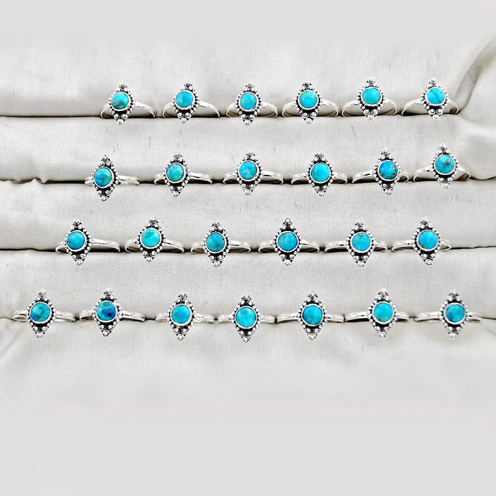 49.89gms wholesale lot of 25 natural blue kingman turquoise 925 sterling silver ring size 5.5 - 10 w4762