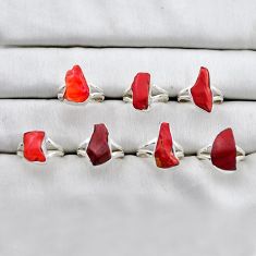 27.03gms wholesale lot of 7 natural orange mexican fire opal 925 silver ring size 6.5 - 7 w5101