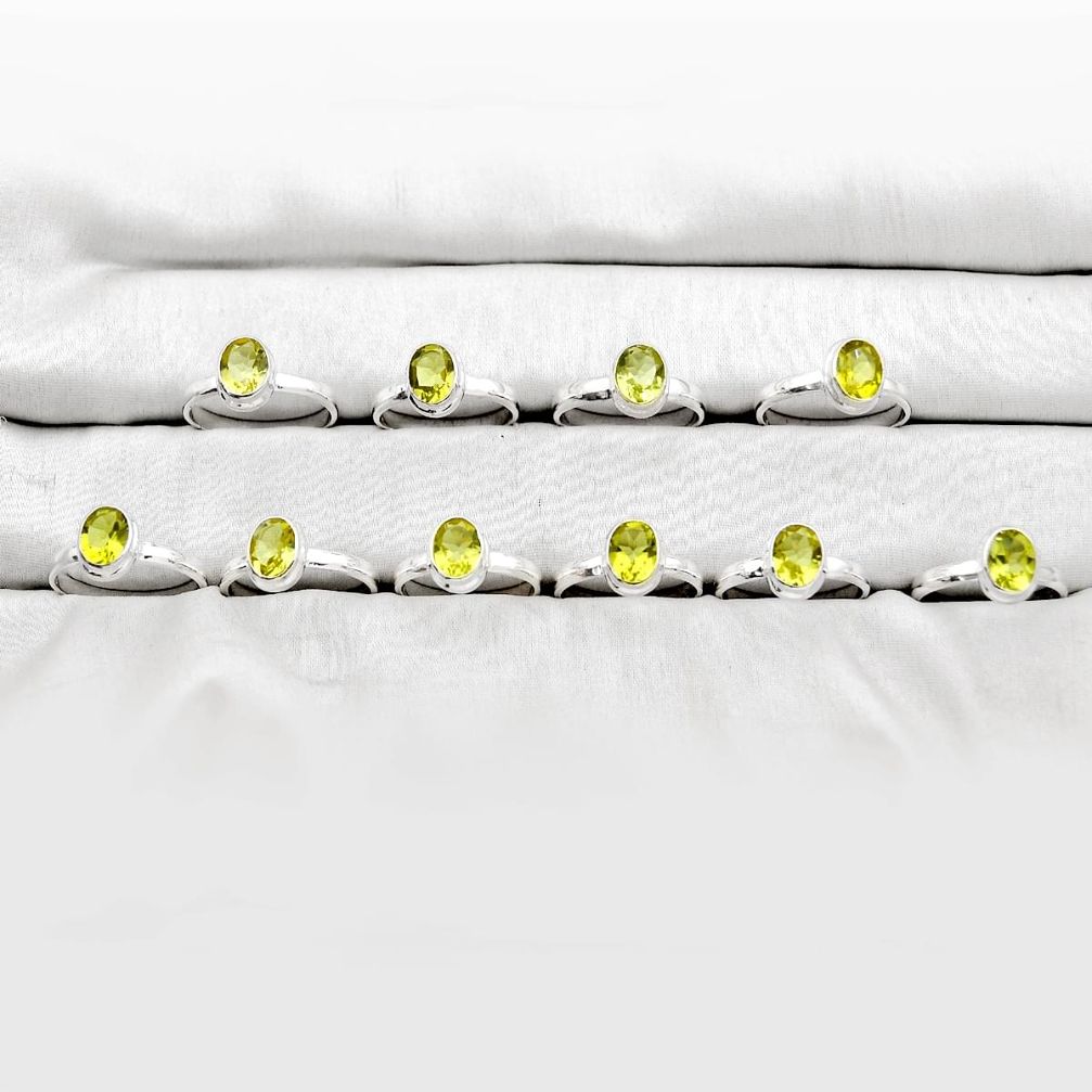 30.48gms wholesale lot of 10 natural lemon topaz 925 silver ring size 7 - 8.5 w5108