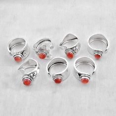 31.26gms wholesale lot of 7 natural orange sunstone (hematite feldspar) 925 silver adjustable ring size 6 - 8 w5186