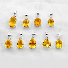 33.26gms wholesale lot of 9 natural yellow citrine 925 sterling silver pendant w5205