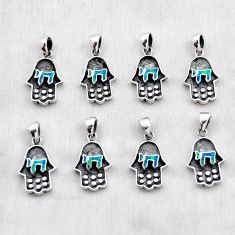 31.42gms wholesale lot of 8 natural green abalone paua seashell 925 silver hand of god hamsa pendant w5259