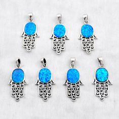 24.48gms wholesale lot of 7 blue australian opal (lab) 925 silver hand of god hamsa pendant w5262