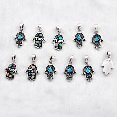 27.89gms wholesale lot of 11 blue australian opal (lab) 925 silver hand of god hamsa pendant w5266