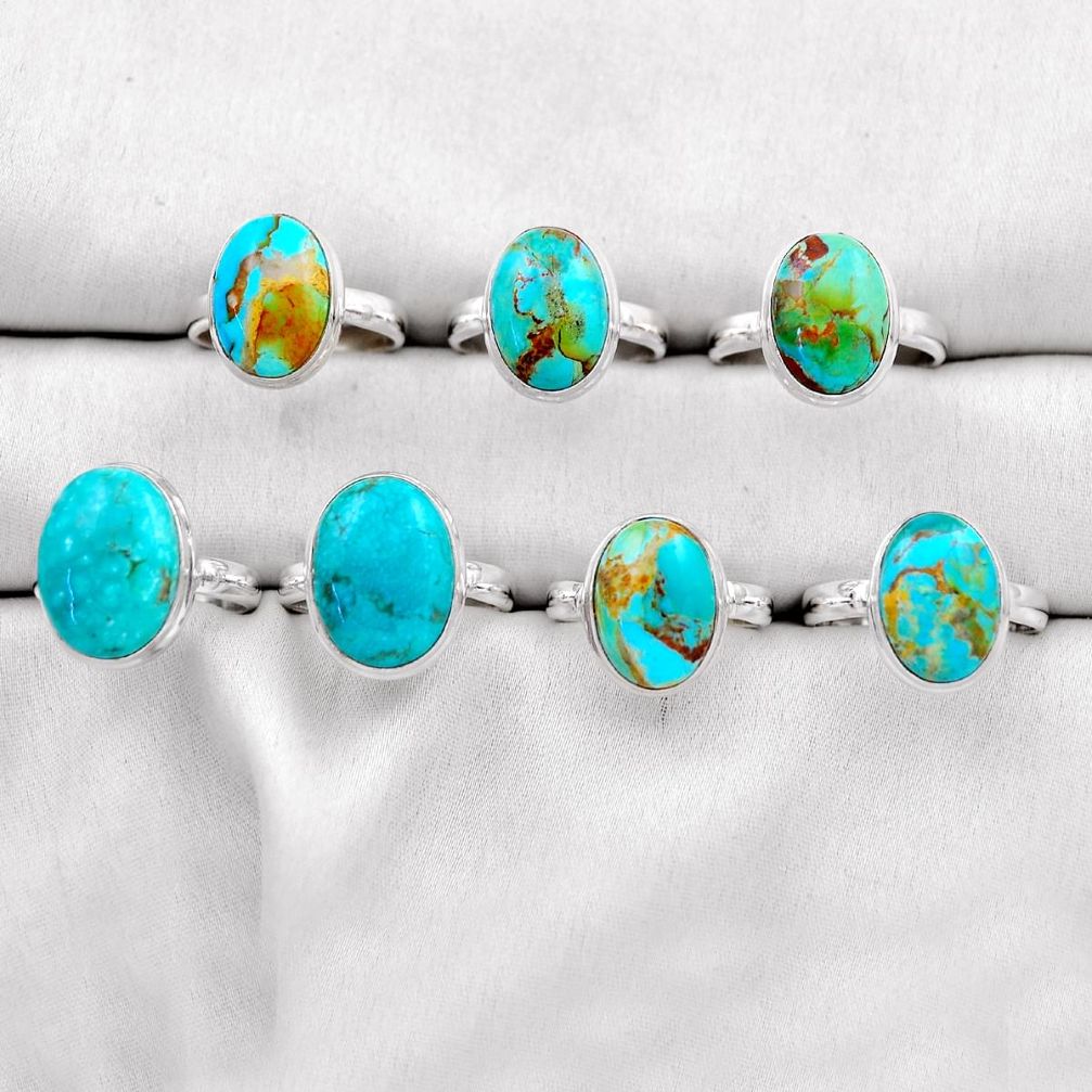 28.69gms wholesale lot of 7 natural green kingman turquoise 925 silver ring size 6.5 - 8.5 w5288