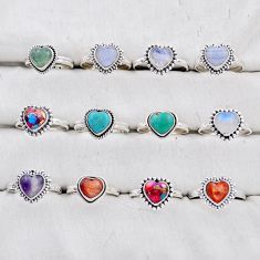 29.89gms wholesale lot of 12 natural multi color multi gemstone 925 silver heart ring size 5.5 - 9 w5359