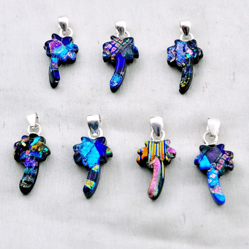 24.03gms wholesale lot of 7 multi color dichroic glass 925 silver pendant w5421