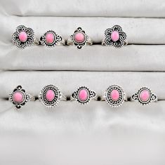 51.53gms wholesale lot of 9 natural pink opal 925 silver adjustable ring size 7 - 9 w5446