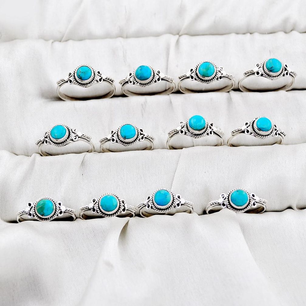 23.87gms wholesale lot of 12 natural green  turquoise 925 silver ring size 7 - 10 w5493