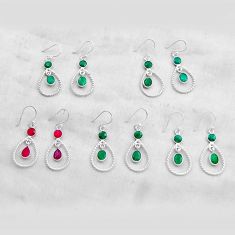 15.23gms wholesale lot of 5 natural green emerald ruby 925 sterling silver earrings w5533