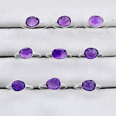 13.62gms wholesale lot of 9 natural purple amethyst 925 silver ring size 5 - 7.5 w5538