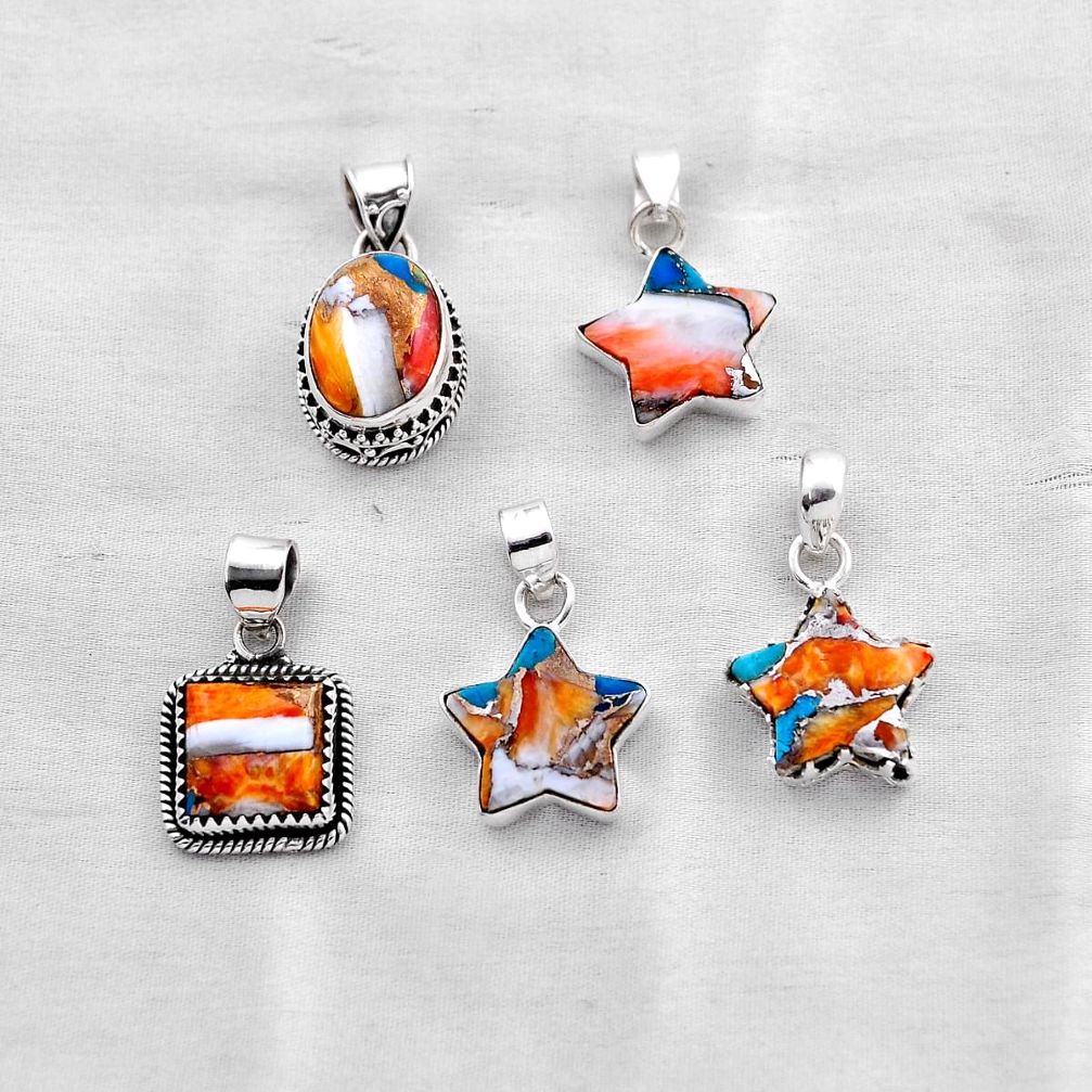 21.48gms wholesale lot of 5 spiny oyster arizona turquoise 925 sterling silver pendant w5582