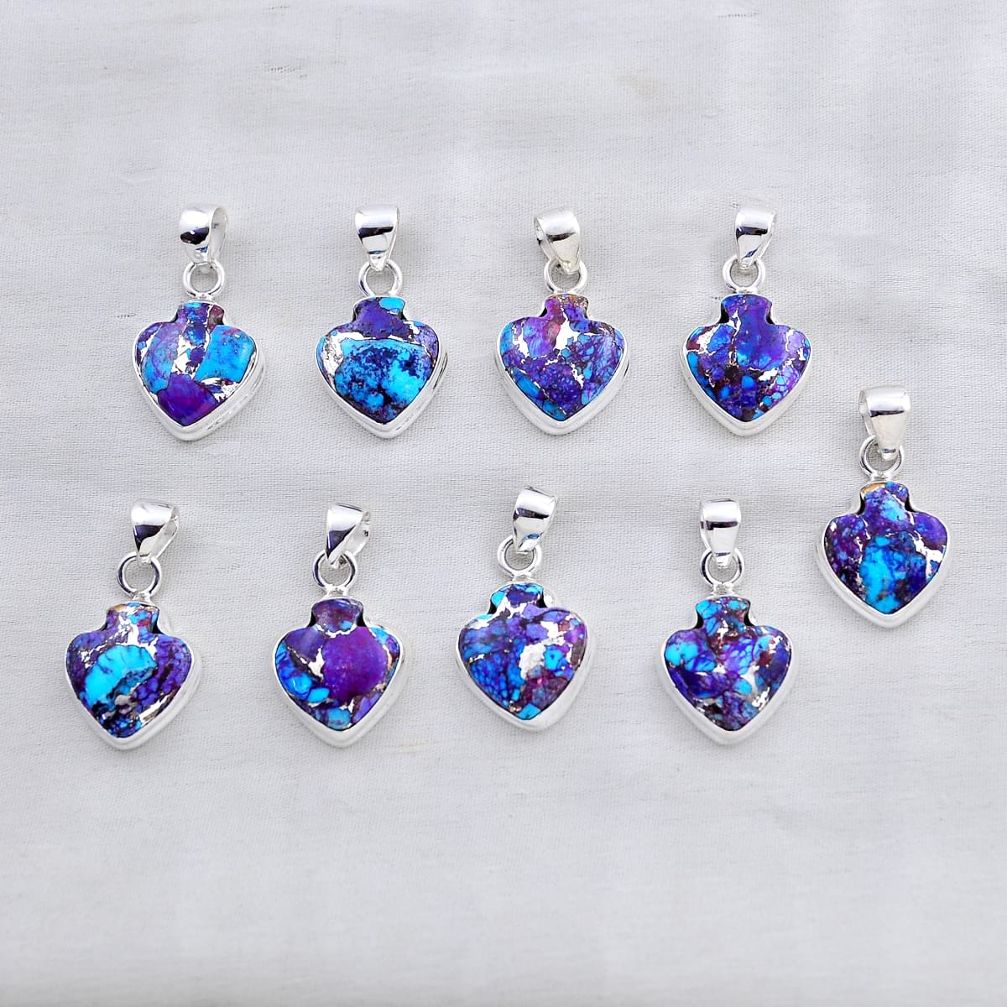30.84gms wholesale lot of 9 purple copper turquoise 925 sterling silver pendant w5593