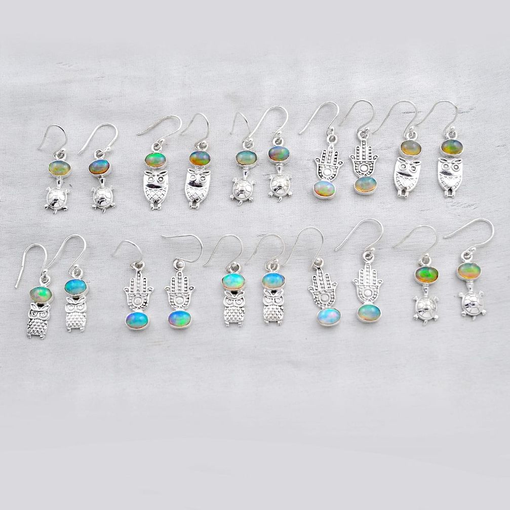 29.17gms wholesale lot of 10 natural multi color ethiopian opal 925 sterling silver earrings w5594