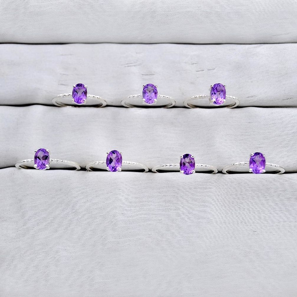10.48gms wholesale lot of 7 natural purple amethyst 925 sterling silver ring size 5.5 - 10 w5599