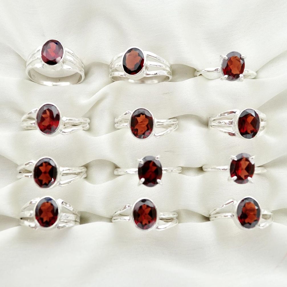 Wholesale lot of 12 natural red garnet 925 silver ring (size 6-8.5) W561