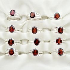 Wholesale lot of 12 natural red garnet 925 silver ring (size 6-8.5) W561