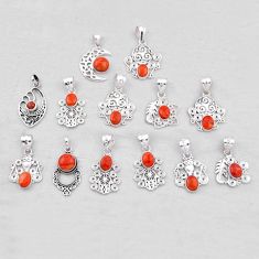 47.26gms wholesale lot of 13 natural orange mojave turquoise 925 silver pendant w5636