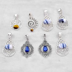 34.69gms wholesale lot of 8 natural multi color multi gemstone 925 silver pendant w5637