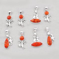 29.56gms wholesale lot of 8 natural orange mojave turquoise pearl 925 silver pendant w5638