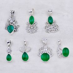26.65gms wholesale lot of 7 natural green emerald chalcedony 925 silver pendant w5643