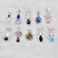 38.89gms wholesale lot of 10 natural multi color multi gemstone 925 silver pendant w5647