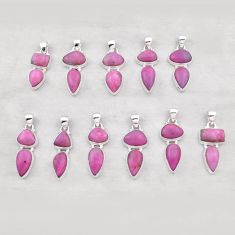 49.26gms wholesale lot of 11 natural pink rhodonite in black manganese 925 silver pendant w5657