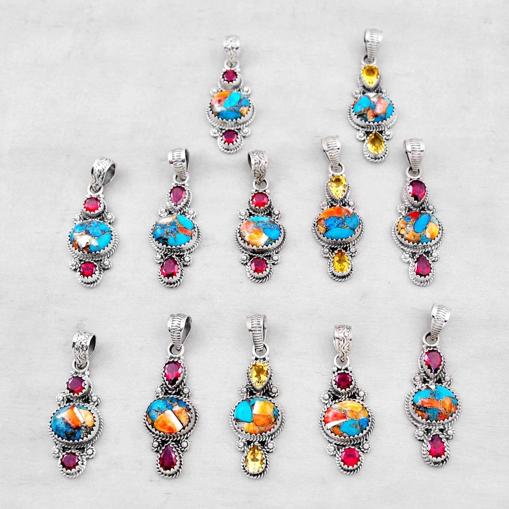 58.48gms wholesale lot of 12 natural multi color multi gemstone 925 silver pendant w5661