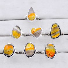 34.26gms wholesale lot of 7 natural yellow bumble bee australian jasper 925 silver ring size 9 - 9.5 w5691