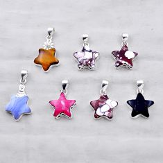 33.06gms wholesale lot of 7 natural multicolor multi gemstone 925 silver pendant w5699