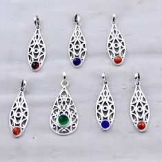 17.46gms wholesale lot of 7 natural multicolor multi gemstone 925 silver pendant w5700