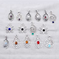 53.17gms wholesale lot of 15 natural multicolor multi gemstone 925 silver pendant w5701