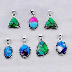 33.06gms wholesale lot of 7 natural multi color multi gemstone 925 silver pendant w5710