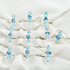 Wholesale lot of 10 london blue topaz 925 silver ring (size 6-9)