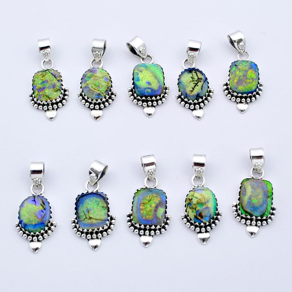 Wholesale lot of 10 multicolor opal 925 sterling silver native pendants W619