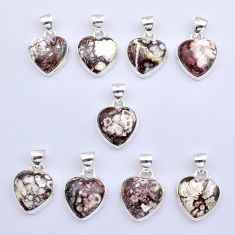 Wholesale lot of 9 natural bronze wild horse magnesite 925 silver heart pendant W655