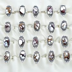Wholesale lot of 20 natural bronze wild horse magnesite 925 silver ring size (7-9 )W659