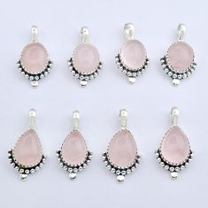 Wholesale lot of 8 natural pink rose quartz 925 silver native pendants