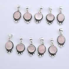 Wholesale lot of 11 natural pink rose quartz 925 silver native pendant