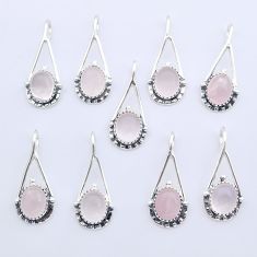 Wholesale lot of 9 natural pink rose quartz 925 silver pendant
