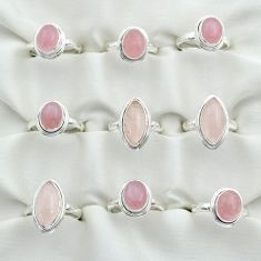 Wholesale lot of 9 natural pink rose quartz 925 silver ring (size 7-8.5)