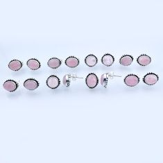 Wholesale lot of 8 natural pink rose quartz 925 silver boho studs earrings